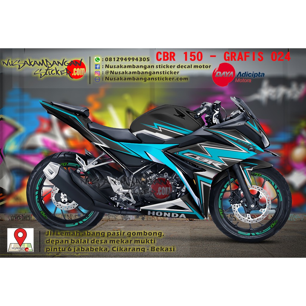 Decal Motor Sticker Motor Honda Du Cbr150r Hitam Biru Dongkerr