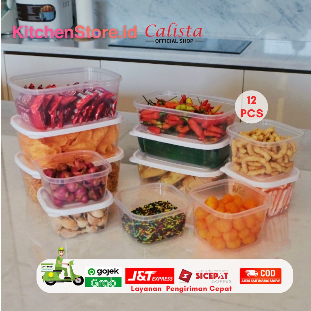 TOPLES KULKAS CALISTA RUMOI PUTIH BENING TRANSPARAN 12 PCS SET FOOD PREPARASI TEMPAT PENYIMPANAN MAKANAN DALAM KULKAS  FOOD CONTAINER SET