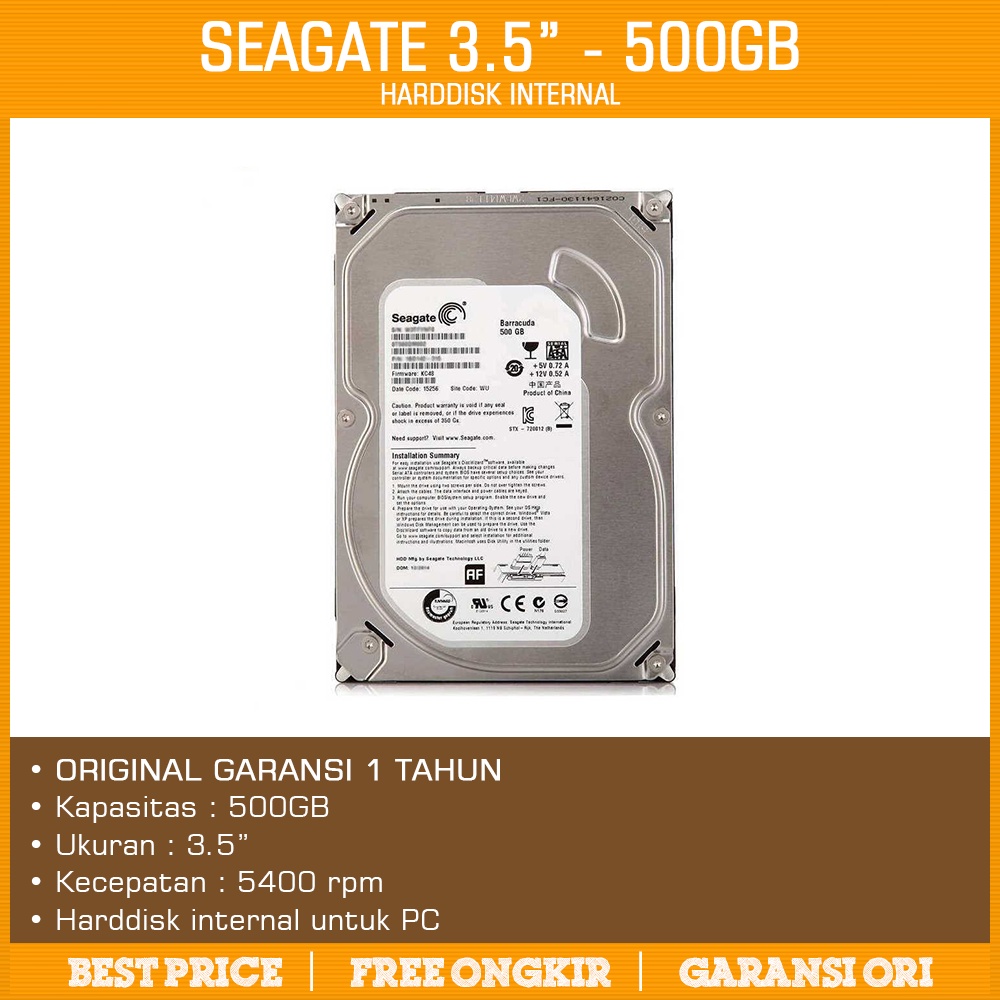 HDD 3.5&quot; Seagate 500GB (ORI 1 TAHUN) Harddisk/ Hard disk/ Hardisk PC