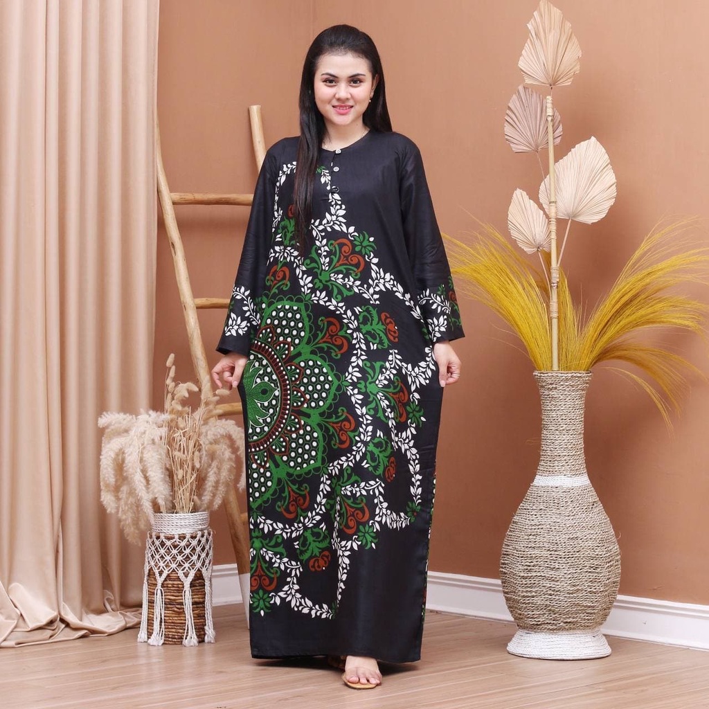 Batik Prass - Daster Lengan Panjang Kekinian Kancing Depan Longdres Busui Rayon Santung Rayon SUPER Ori Prass Official-ADREENA HIJAU