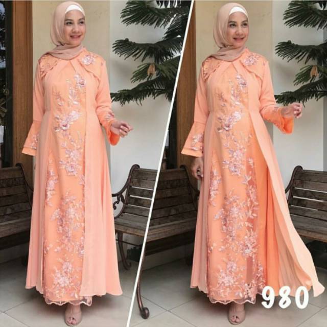 Dress muslim cerruti kombinasi tile bordir/dress kombinasi