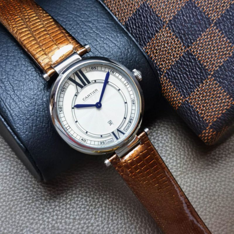 COD☑️ jam tangan wanita pria Cartier D45mm Tanggal aktif Tali kulit