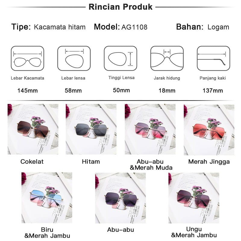 (Fy)Kacamata fashion Wanita Frame Dan Lensa Kacamata Sunglasses