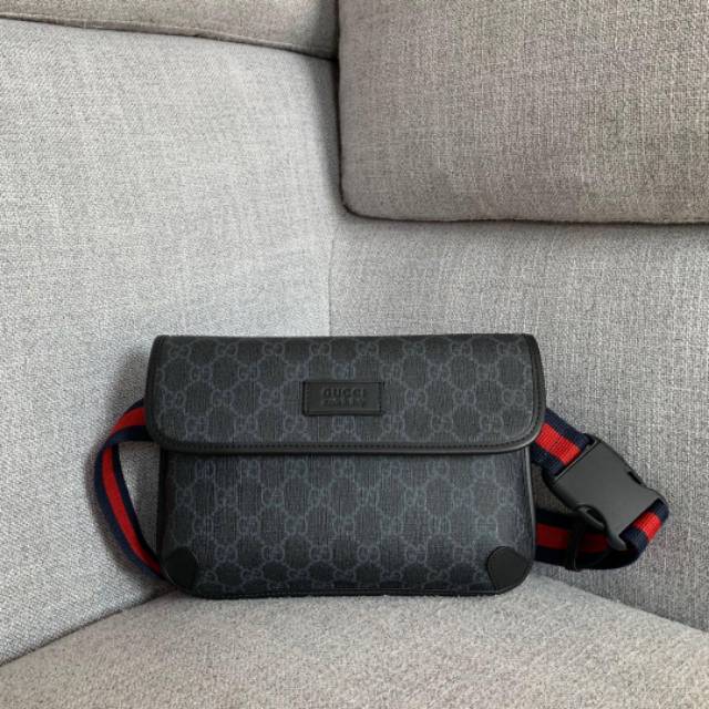 TasGucci Balck/Grey GGSupreme Belt Bag