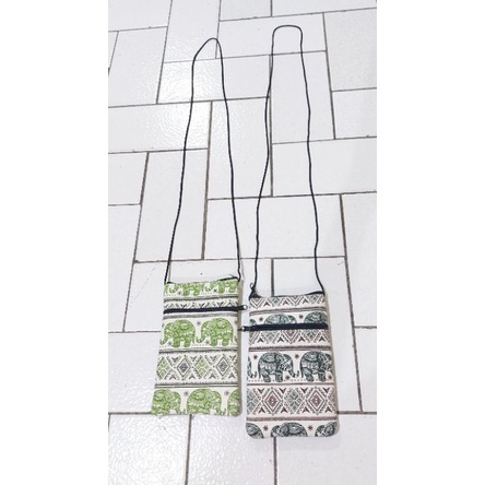 1 PAKET ISI 2 TAS KECIL MOTIF GAJAH THAILAND, DENGAN TALI PANJANG