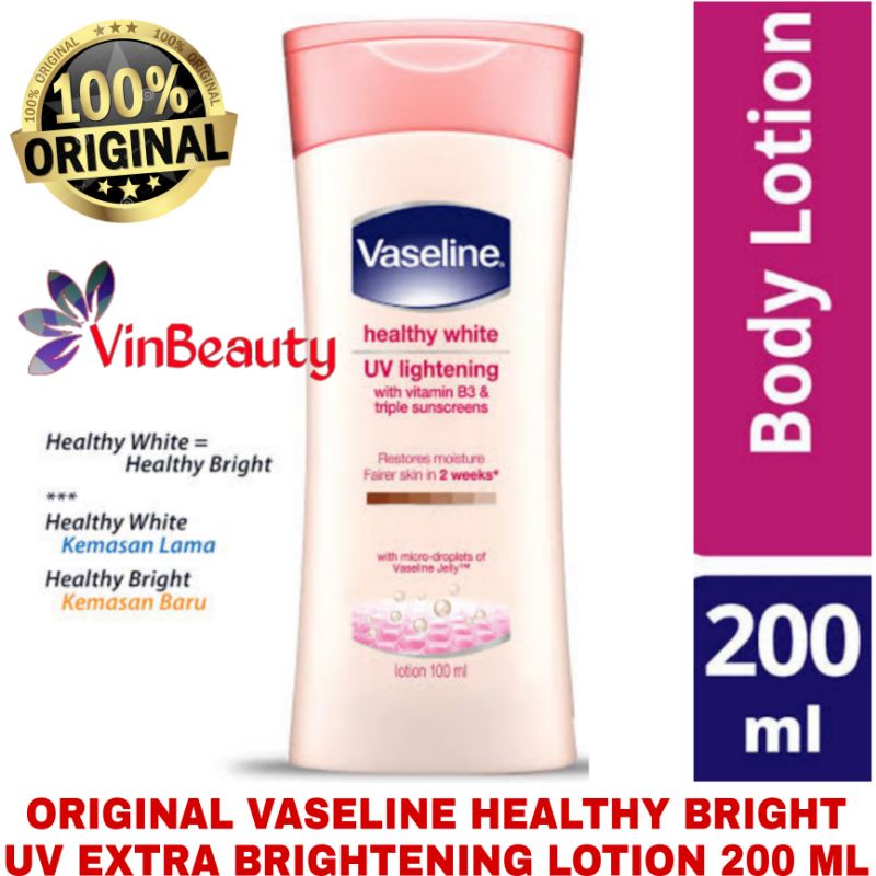 ORIGINAL VASELINE HAND BODY LOTION UV EXTRA BRIGHTENING 200 ML WITH VITAMIN B3 TRIPLE SUNSCREENS