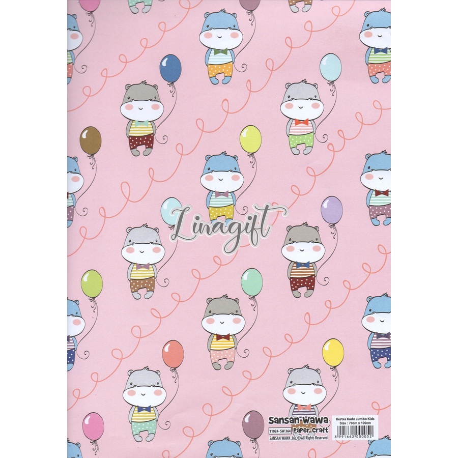 ( 5 Lembar ) JUMBO BDAY - KERTAS KADO SANWA RAINBOW UNICORN - GIFT WRAP PAPER ULANG TAHUN KUDA PONY HAPPY BIRTHDAY CUTE ANIMAL CATS FLAMINGGO BALOONS / BALON