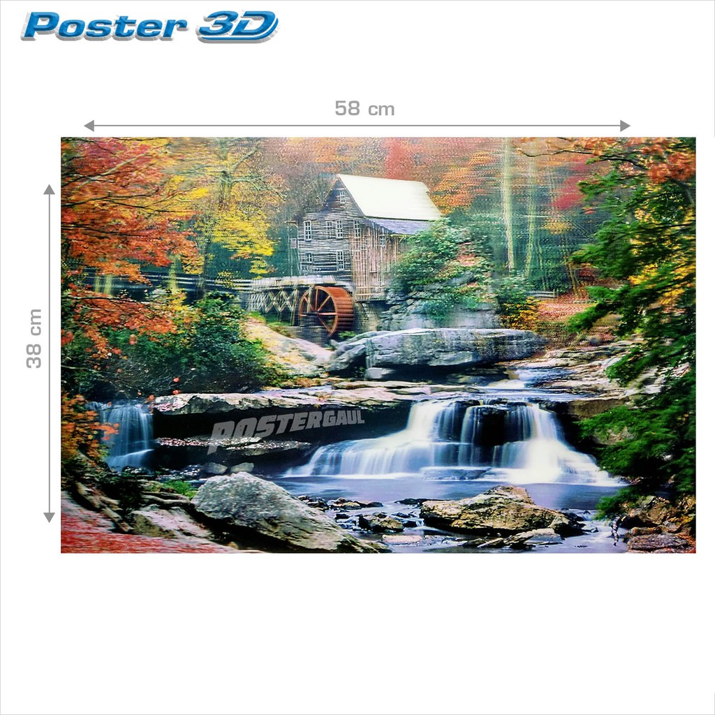 Poster 3d Pemandangan Air Terjun 3d164 Ukuran 38 X 58 Cm