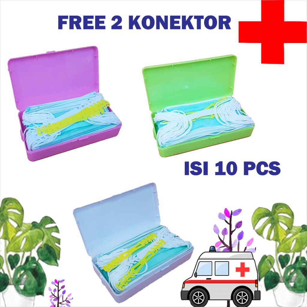 Masker Medis 3 PLY ISI 10 FREE 2 KONEKTOR SM01