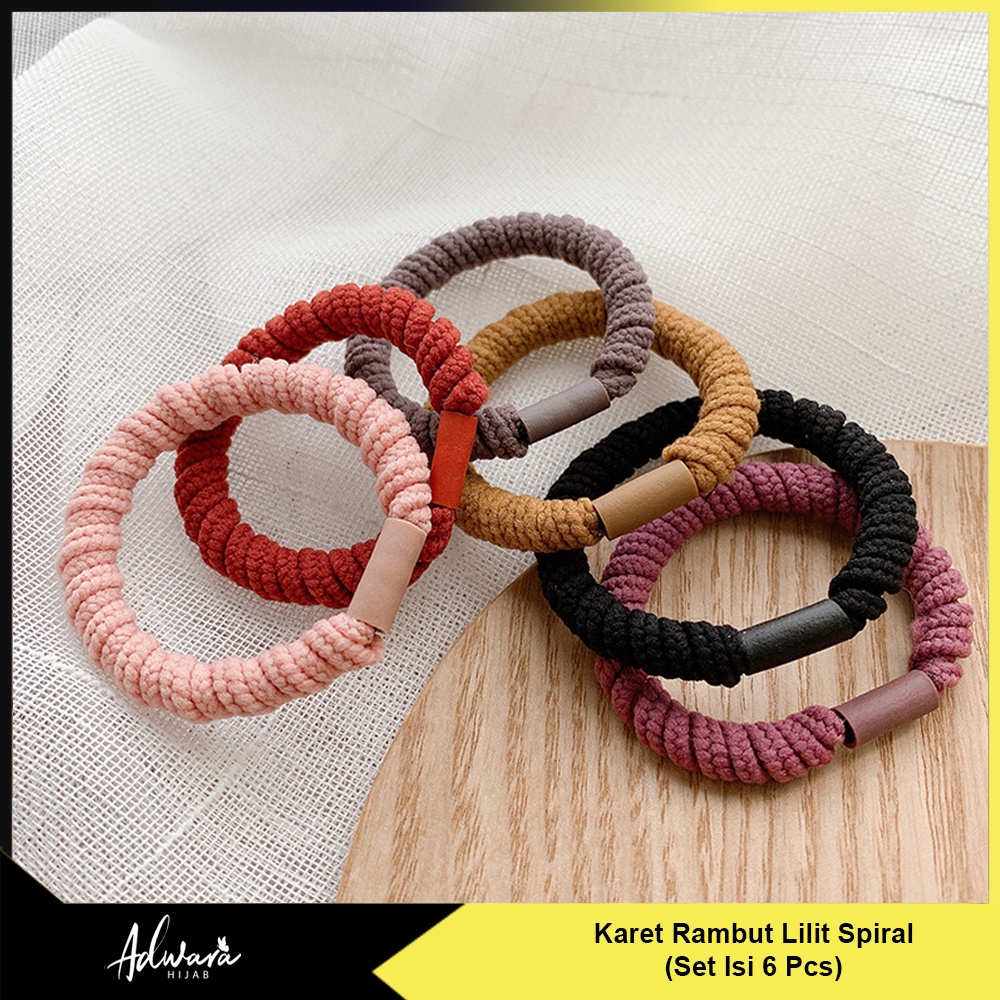 Ikat Rambut Motif Lilit Spiral Gaya Fashion Korea / Karet Rambut Super Extra Tebal Isi 6 Pcs