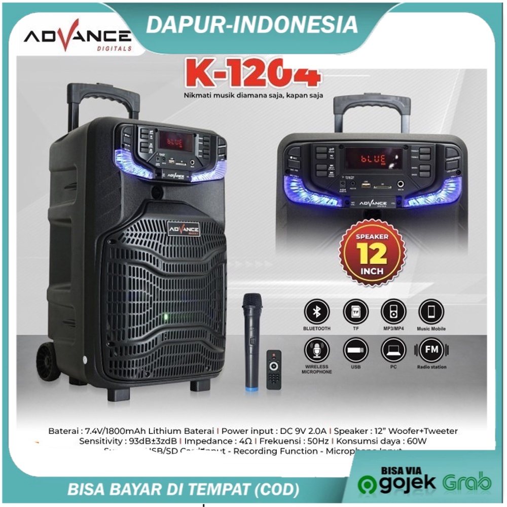 SPEAKER BLUETOOTH ADVANCE K1204/Speaker Portable 12 inch - FREE 1 MIC NEW