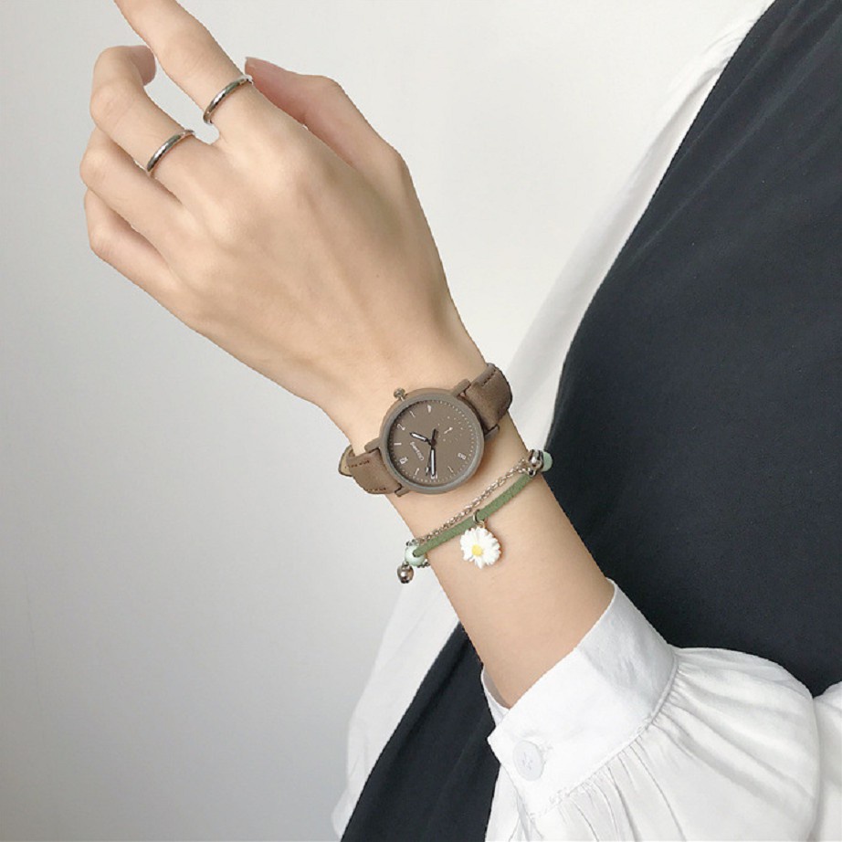 HBS 091 Jam Tangan Quartz Strap PU Analog Casual Gaya Retro Untuk Wanita Watch Korean Fashion