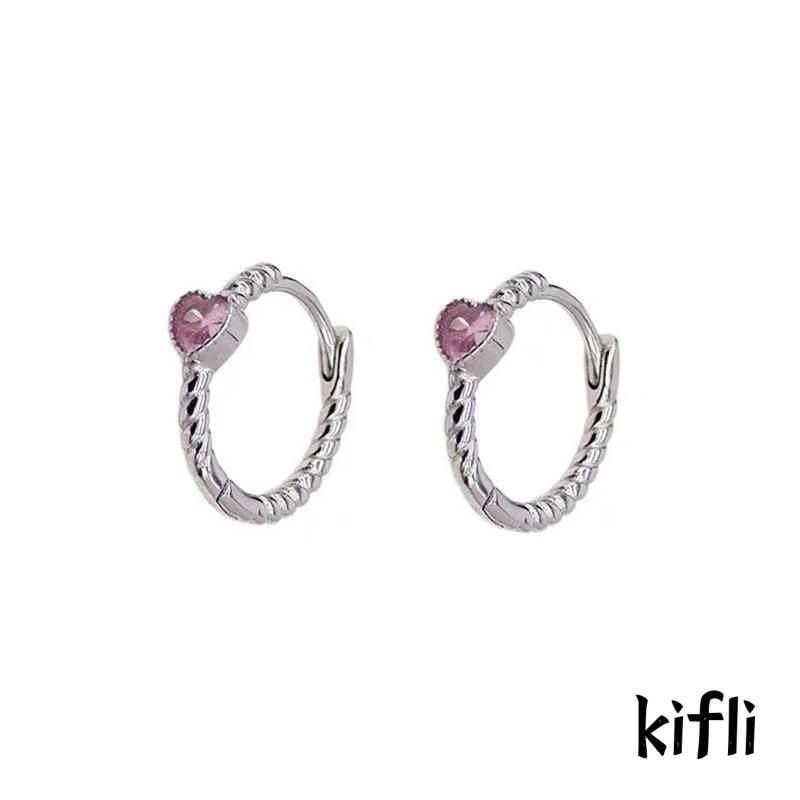 Anting Desain Twist Hati Bahan Zirkon Warna Pink Untuk Wanita