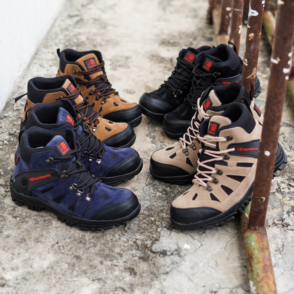 sepatu pria boots safety ujung besi karrimore coklat sepatu gunung hiking muncak outdoor bikers !!