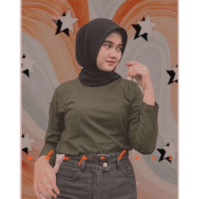 kaos polos lengan panjang | kaos polos wanita | baju polos lengan panjang hijau army