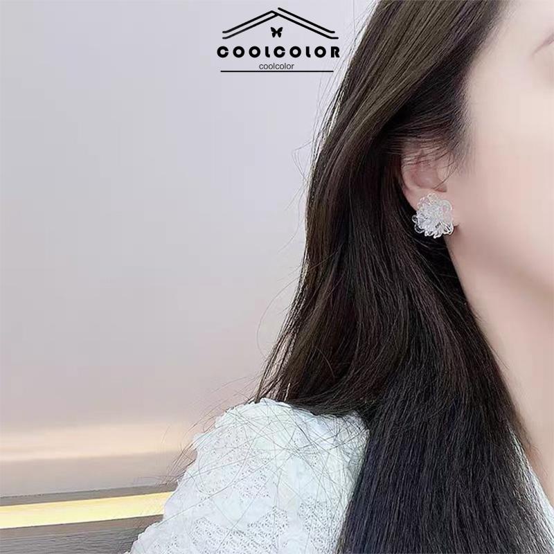 COD❤️Anting S925 Bunga Resin Kecil Tiga Dimensi Anting Tusuk RetroTransparan yang Menyegarkan Stud Flower Earrings Vintage Telinga Manis Aksesoris Wanita