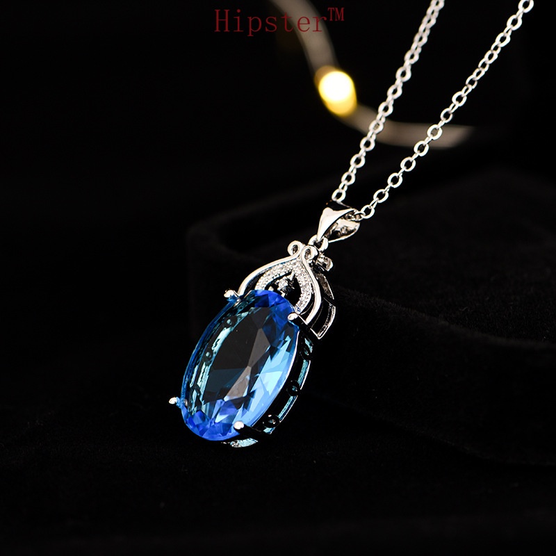 Popular Blue Crystal Pendant Full Diamond Micro-Inlaid Colored Gem Necklace