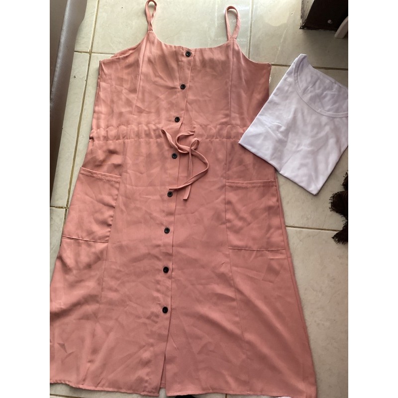 Dress overall/overall dress import/midi dress import/dress kantong/dress polos import