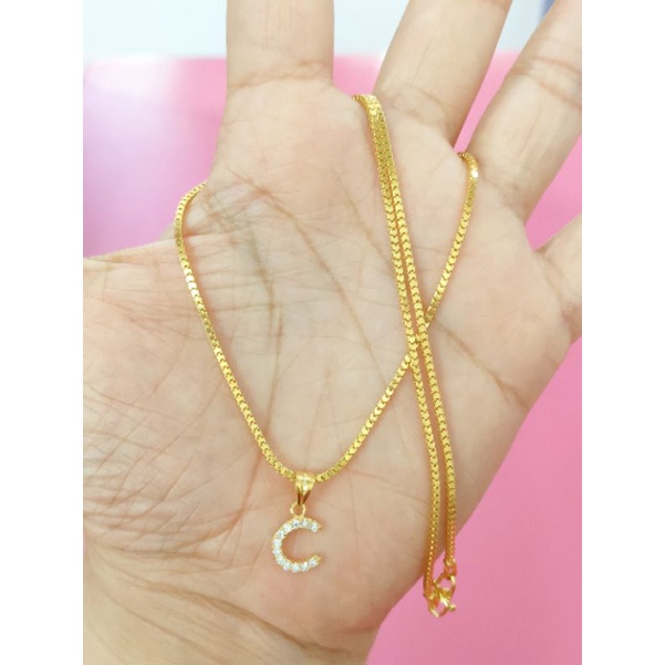 KALUNG MILANO DAN LIONTIN INISIAL C PERAK 925 LAPIS EMAS 24K