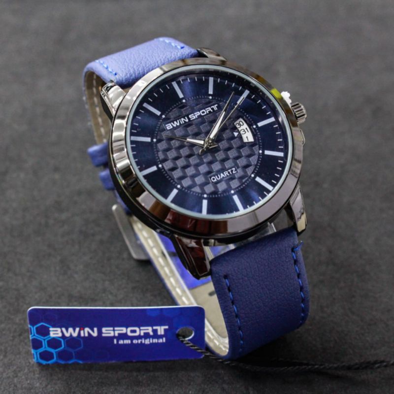 JAM TANGAN PRIA BWIN SPORT B630 ORIGINAL TANGGAL FUNGSI TALI KULIT