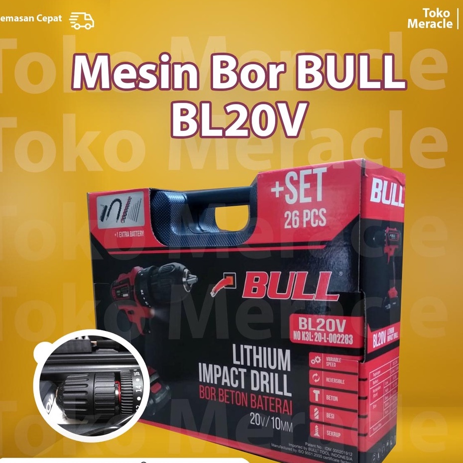 Jual Bull Mesin Bor Beton BL20V (Lithium Cordless Impact Drill BULL BL ...