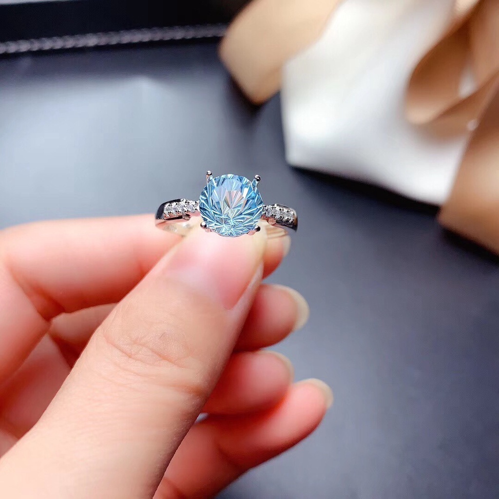 perak asli 925 cincin Wanita Kreatif dan sederhana langit biru Batu Permata Cincin yang dapat disesuaikan Perhiasan Fashion CCD5