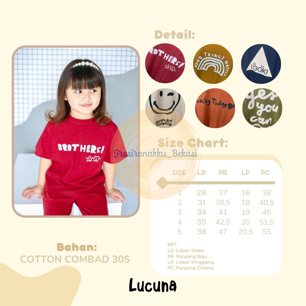 Setelan Anak Unisex Lucuna Alfa Warna Coklat Tua Size 1-5Tahun