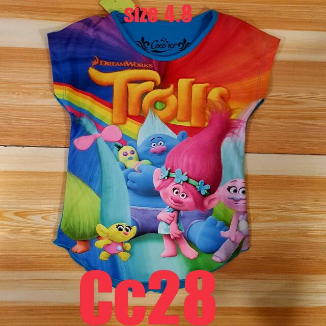 Cc28 Atasan anak perempuan baju anak cewe coco ice fullprint 3D trolls murah grosir ecer