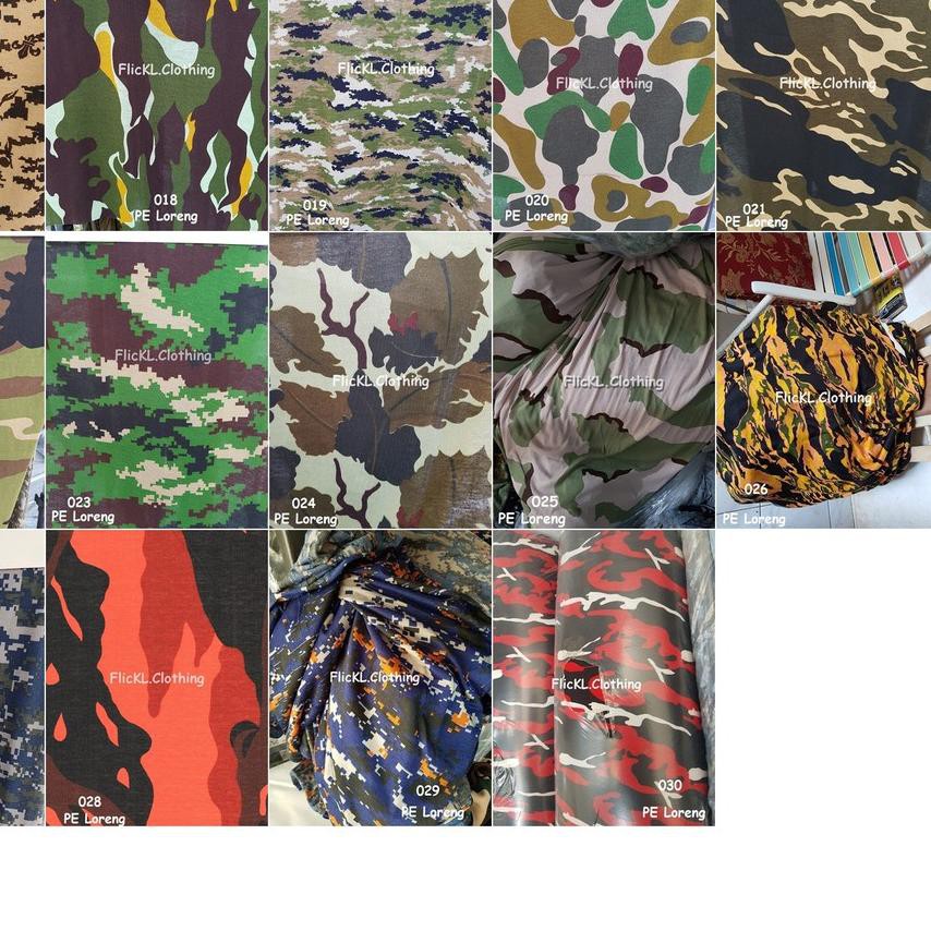 ➵ Bahan Kain Kaos Baju PE Polyster Single Loreng Camo Katun Cotton Polos Sablon Rib Kerah ♧