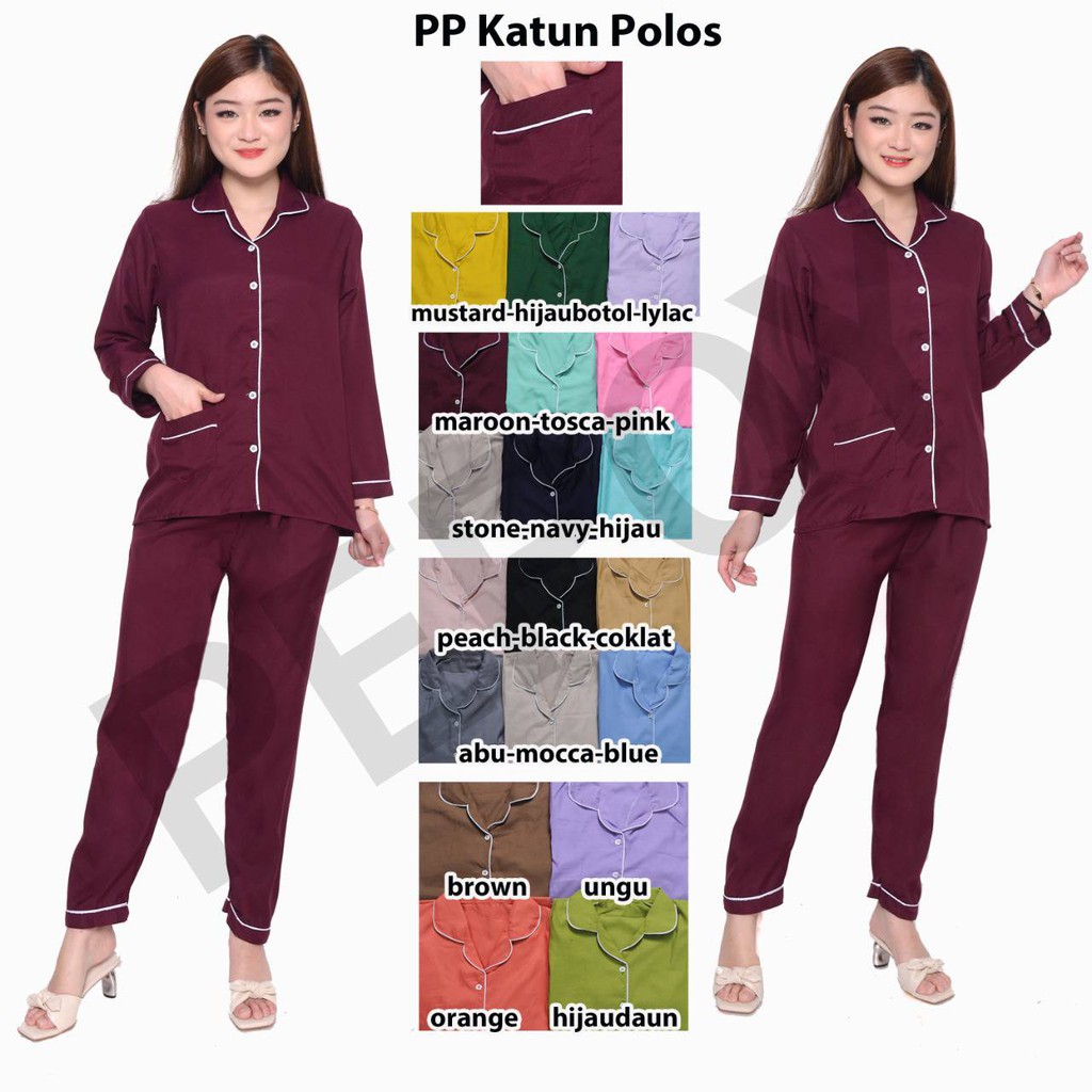 PEPOY Piyama Lengan Panjang / PP allsize Polos Plain Katun Premium