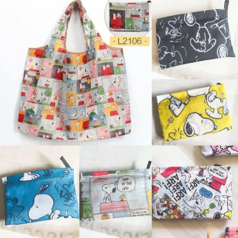 Tas belanja lipat / folding bag Snoopy Mickey Minnie Cinnamoroll Stitch Pompompurin Tsum Labubu