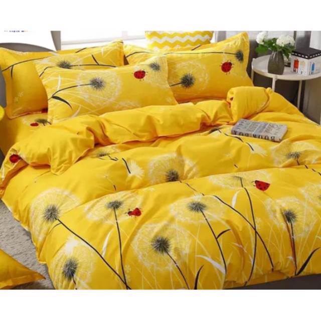 Sprei katun lokal cvc 180x30x200 motif bunga kuning