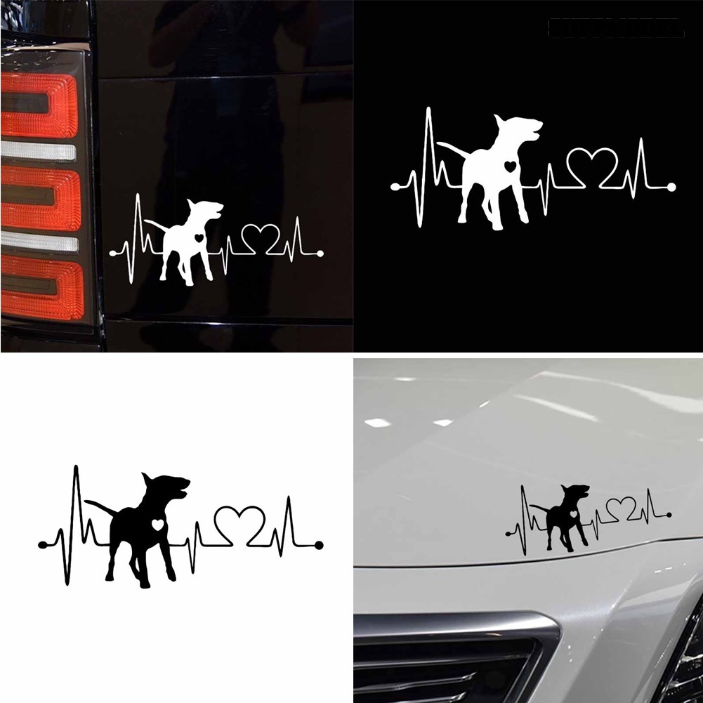 Stiker Mobil Motif Gambar Anjing Bull Terrier Elektrokardiogram