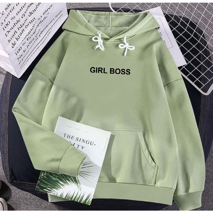 Hoodie korean style cewek Girl Boss keren bahan fleece tebal & adem l xl xxl hodie tulisan kekinian 