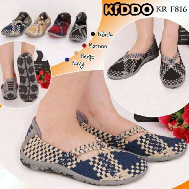 Kiddo F 816 Original sepatu wanita anyaman rajut KIDDO