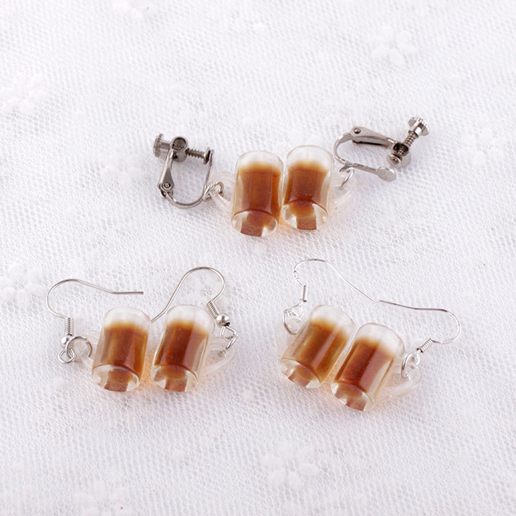 Hu Hu Hu Hu Hu Alat Bantu Pasang Kacamata♡ 1 Pasang Anting Kait Gantung Bahan Alloy Desain Botol Minum Untuk Wanita