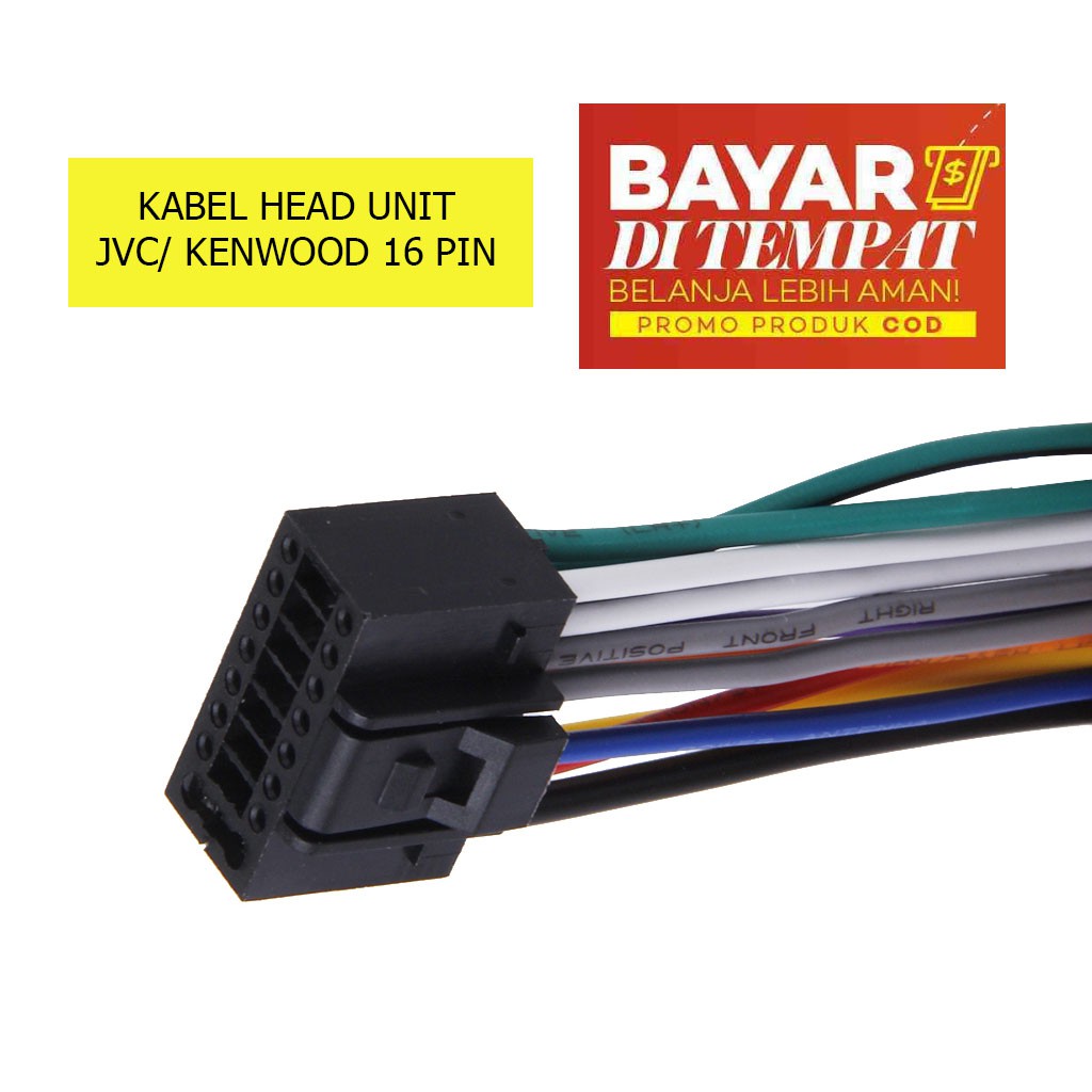 Kabel Soket JVC Kenwood 16 PIN untuk Pasang Head Unit/ Tape Mobil JVC