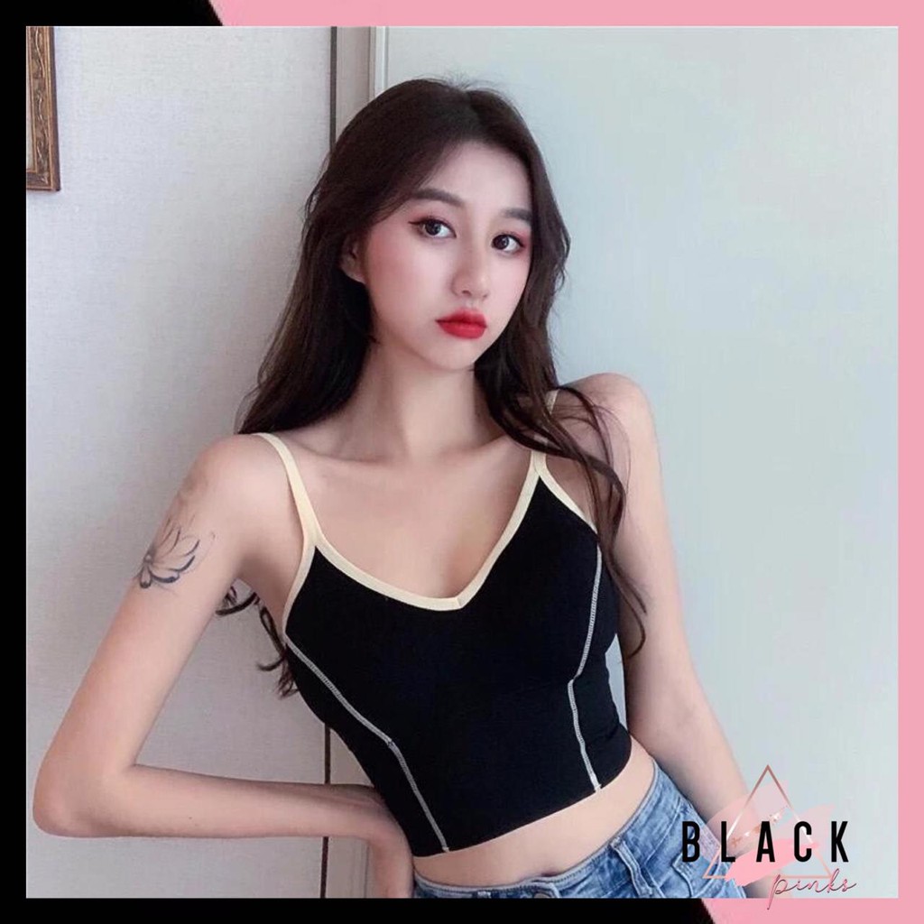 Blackpink Crop Top Bra Sport Olahraga Bahan Katun Pakain Dalam Wanita Import High Quality 1042