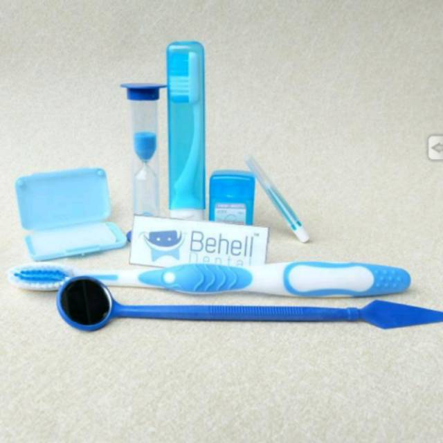 BEHELLDENTAL DENTAL KIT CARE / SIKAT ORTHO SET / ORTHODONTIC / PAKET PEMBERSIH GIGI BEHEL ISI 7 BIRU