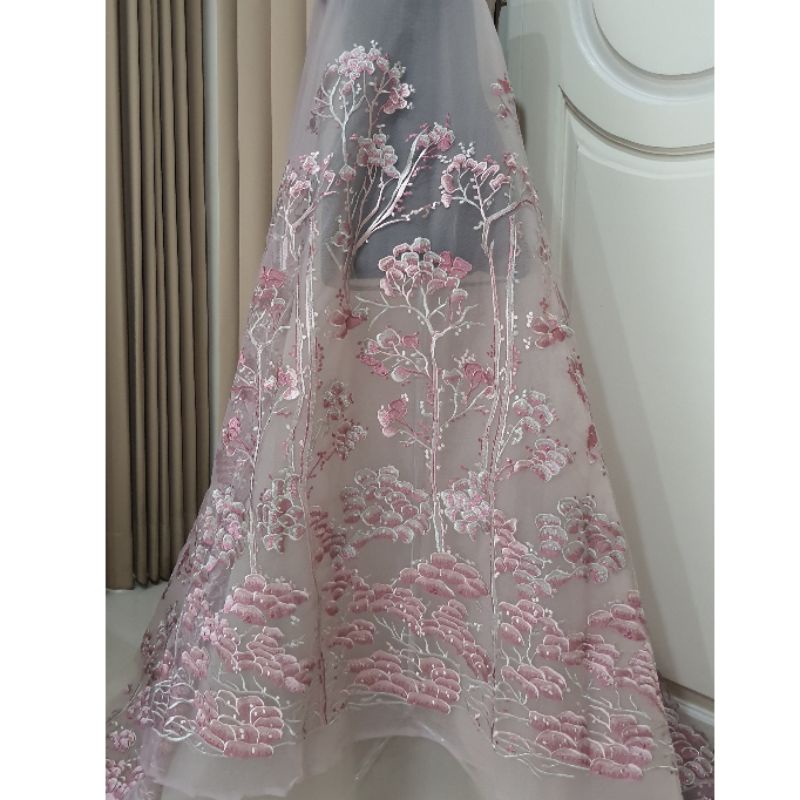 kain tulle bordir/ bahan kebaya/tile elie saab/brokat/tile bordir/ tile3d