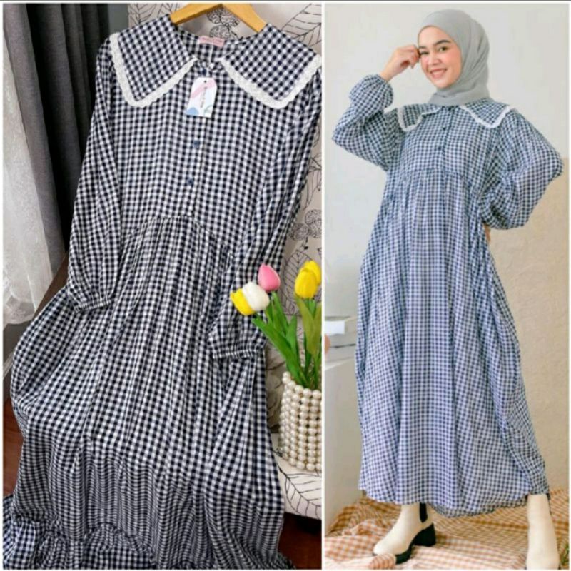 Sabine Dress Gingham Navy Haidee&Orlin