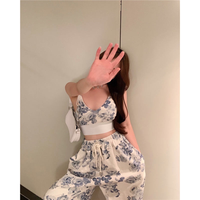 #Sisjuly# Gaya Olahraga Two-Piece Set Usia Mengurangi Watermark Warna Selempang untuk Wanita2022Musim Panas Lo