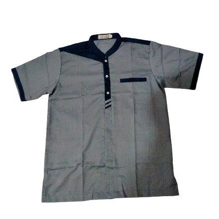 Baju Koko Lengan Pendek Polos Abu Navy