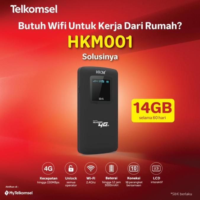 Modem Wifi Hkm001 Unlock 4G Free Telkomsel 14Gb