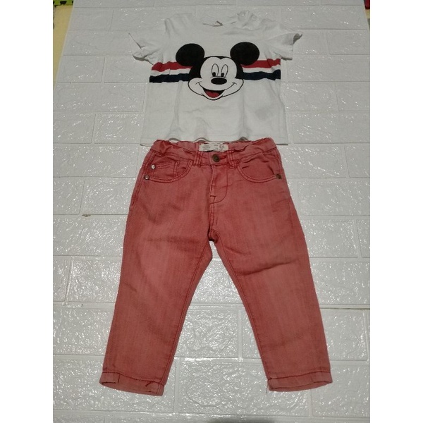 Preloved Set H&M Baby Mickey Mouse 2in1 Preloved Set Zara Baby Miki 2in1 Preloved Kaos Mickey Mouse 