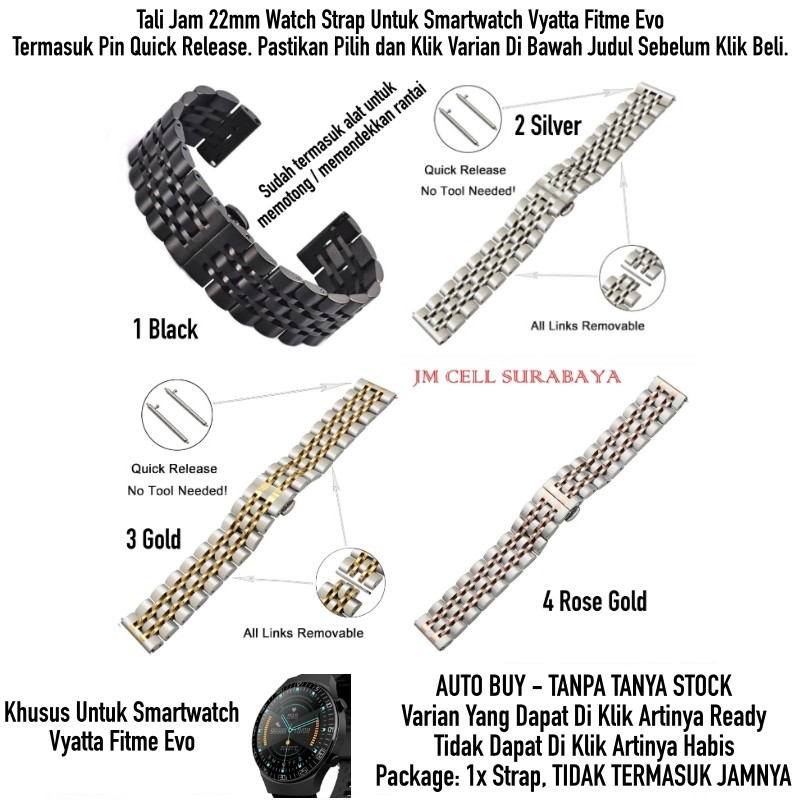 Tali Jam Tangan 22mm Watch Strap Vyatta Fitme Evo - Dual Color Stainless Steel