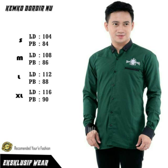 Baju Koko NU Koko Hadroh kemko NU bordir warna hijau GRATIS PECI RAJUT