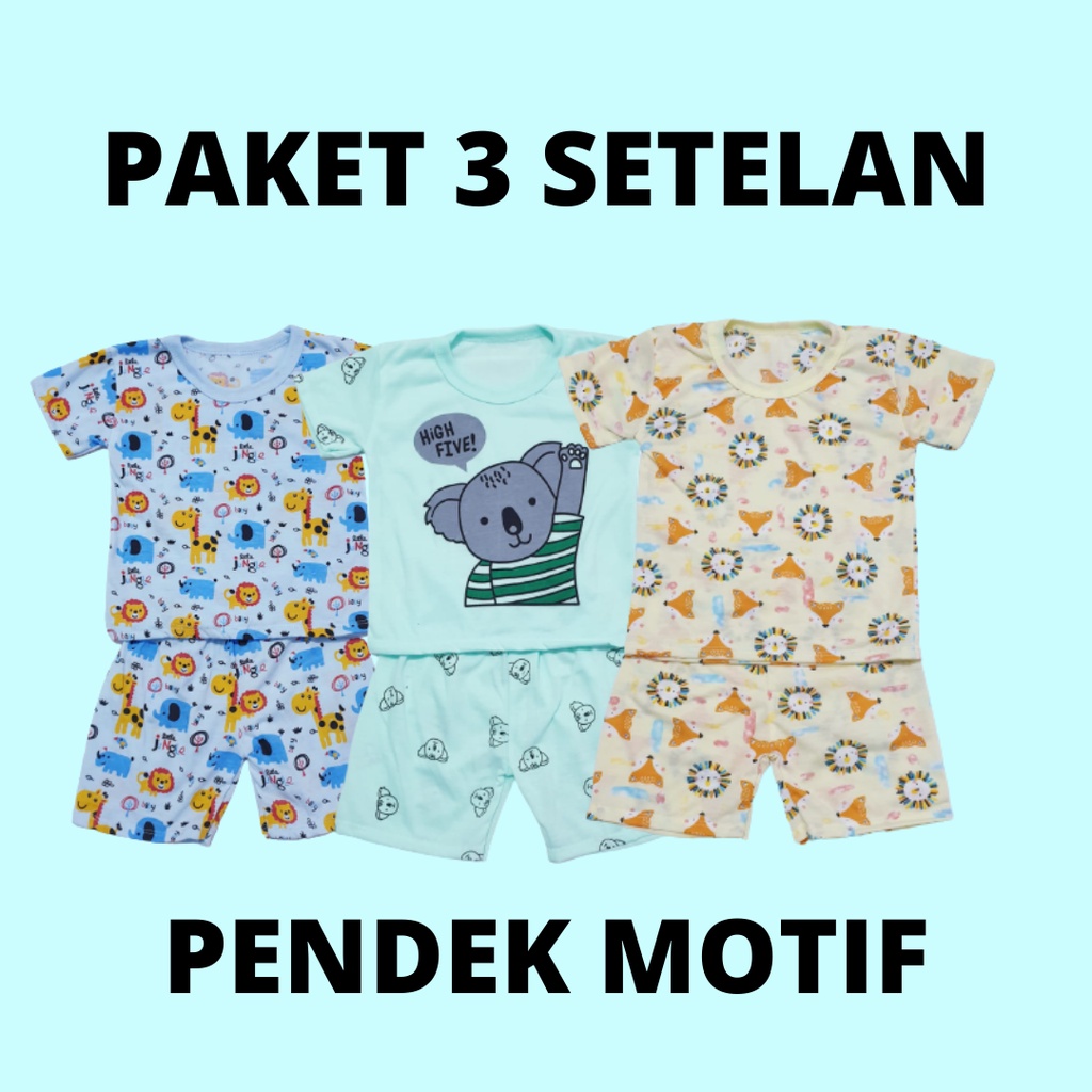paket 3 setelan pendek pakaian bayi motif baju baby gracia