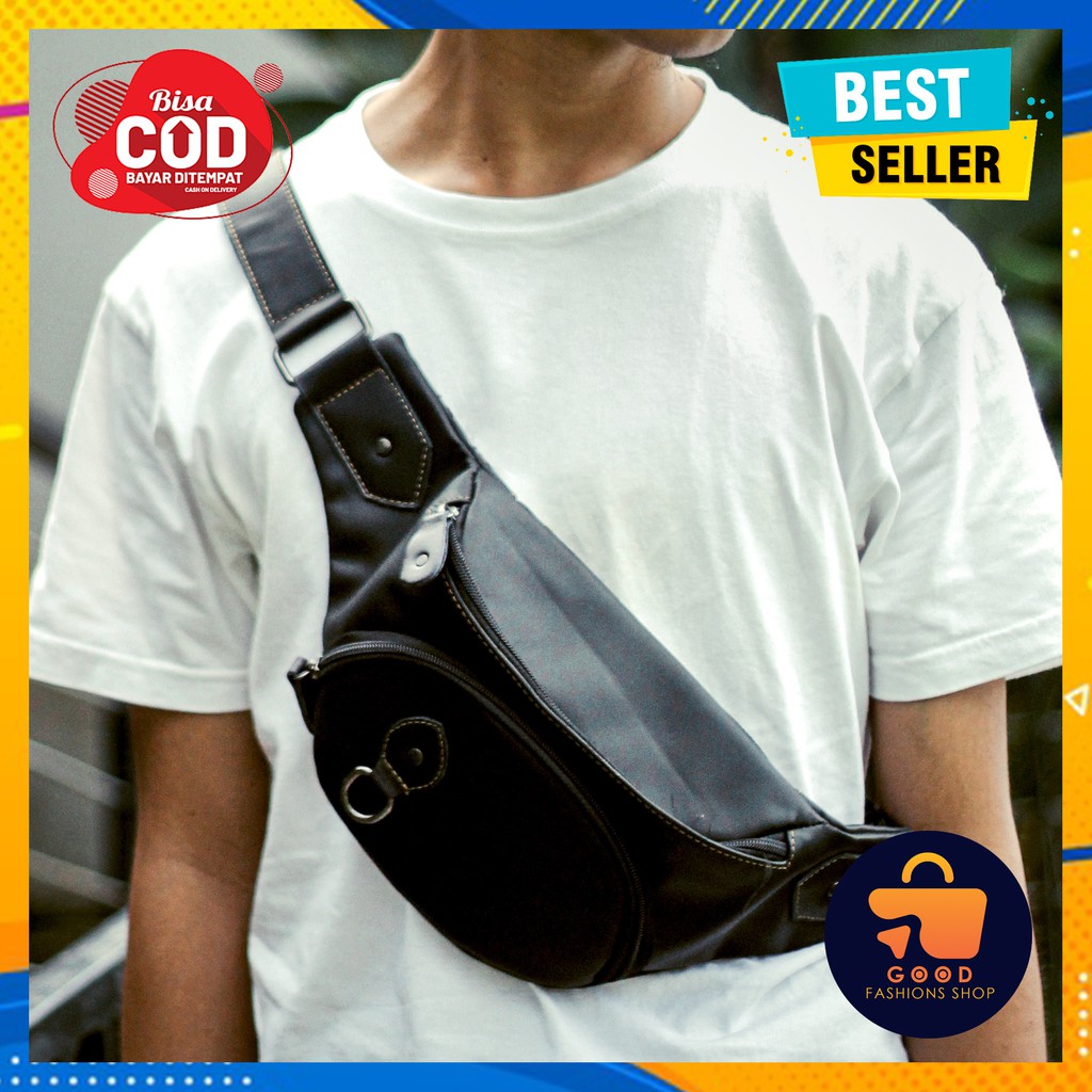 Tas Selempang Pria Kulit Asli Sapi Original Garut Murah Warna Hitam Dan Coklat