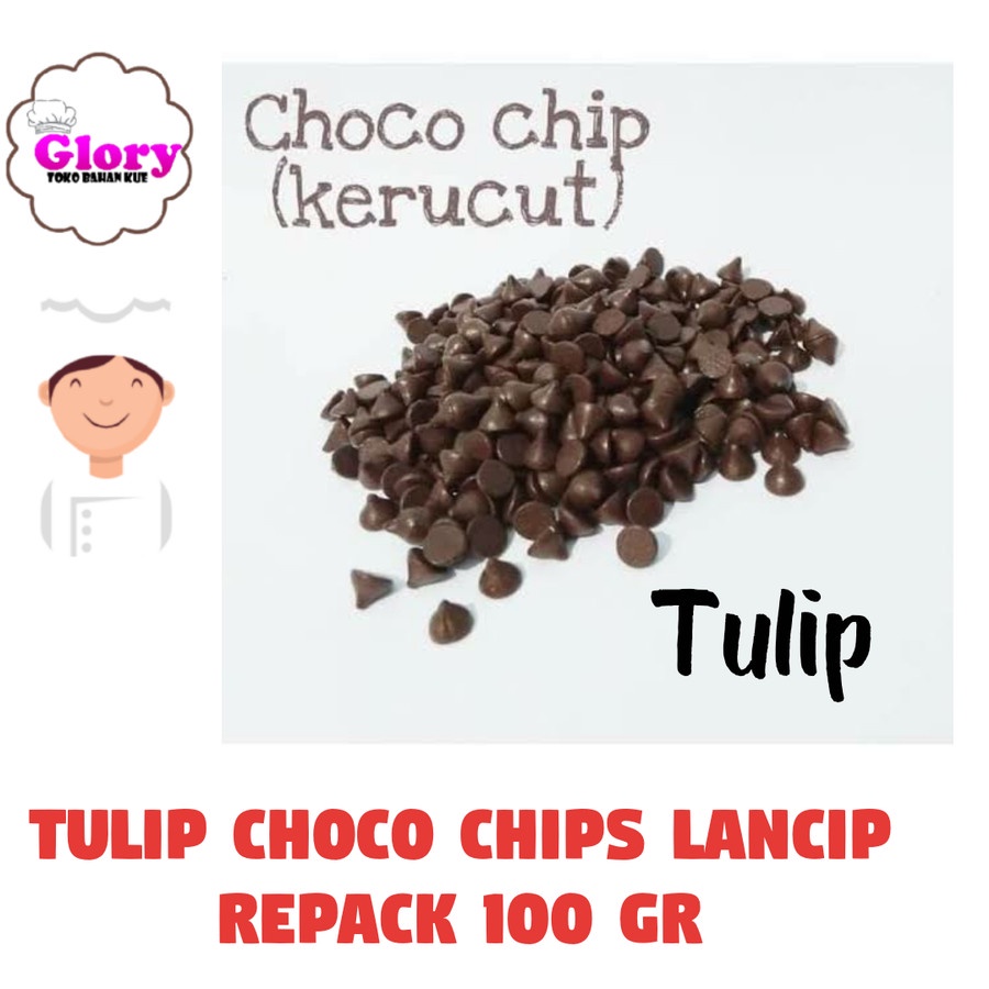 

choco chips tulip repack 100 gr / choco chips lancip kerucut